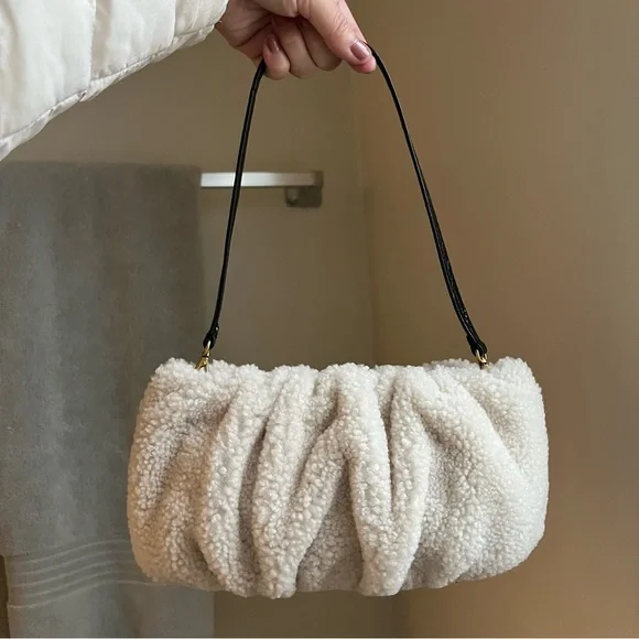 NWOT STAUD Bean Shearling Teddy Bear Cream Shoulder Convertible Bag Clutch Purse - Picture 5 of 12